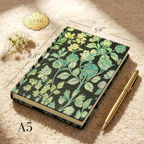 ipoul Flower Journal, Pretty Notebook for Women, Hardcover, Lay Flat, A5, 6x8, Lined Paper, Ruled Page, Birthday Gifts for Mom, Grandma, Wife, Writing Notebook, Church Notes Journal, Green - color: Blossom Green