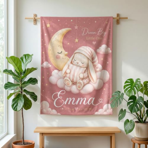 Personalized Baby Blanket With Name, Custom Baby Blankets Gift for Boy Girl - color: Blush Pink, size: Bunny