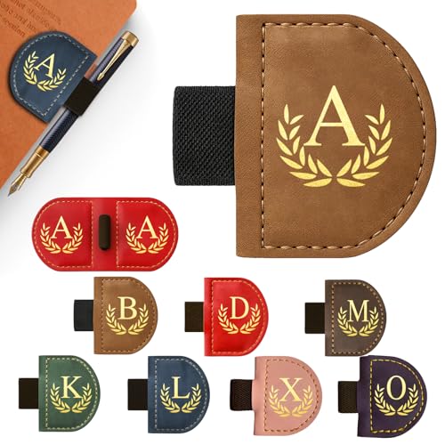 Personalized Leather Magnetic Bookmark with Pen Holder, Custom Bygone Mark Bookmark with Pen Holder, Custom Bookmarks with 26 Letters for Reading Women, Men, Teachers, Book Lovers?Brown?A? - color: Brown