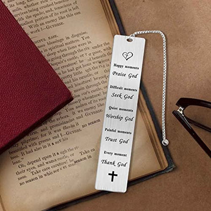 Jzxwan Religious Gifts for Women Men, Religious Bible Verse Inspirational Healing Spiritual Gifts Bookmark for Pastor, Happy Moments Praise God - color: Thank God