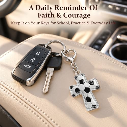 Sports Gifts for Teens, Acrylic Sports Cross Keychain with Prayer Card - color: Soccer