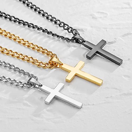 Zocomi Cross Necklace for Men Boys, Stainless Steel Layered Cuban Link Herringbone Chain Cross Pendant Christian Fashion Jewelry Gifts 16-24 Inches - color: Black, size: 20inch/22inch, style: Cuban+Cuban