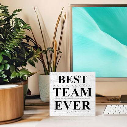 Best Team Ever Motivational Wood Box Sign Gifts for Teammate Leader - color: White-Black
