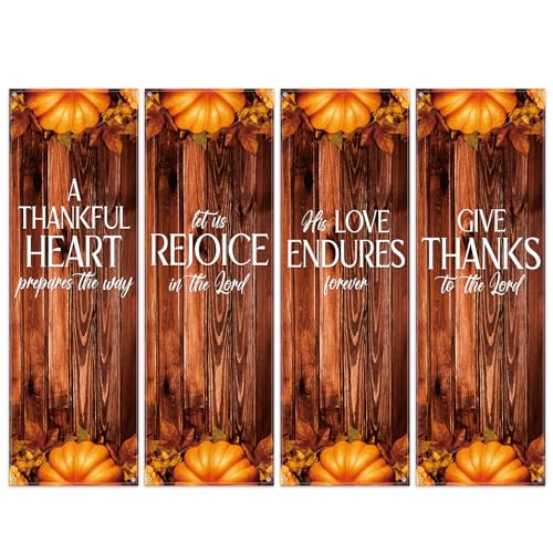 Hosuly 4 Pcs Church Banners for Sanctuary Wall Fall Harvest Banners with Scripture Bible Verses Banner Welcome Inspirational Religious Praise Hanging Signs for Church Decor, 2 x 6 Feet(Retro Style) - size: 2 x 6 Feet, style: Retro Style