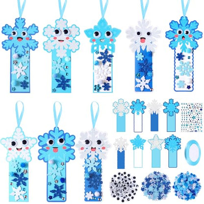 Funrous 48 Sets Crafts Kit Paper Crafts DIY Make Your Own Hanging Ornaments with Pompoms Diamond Stickers for Holiday Classroom Activities Party Favors, Bookmark - style: Bookmark