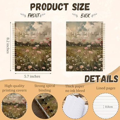 YEBFC Bible Christian Journal, Wildflowers Scripture Notebooks For Prayer Women Gifts, 5.7"×8.2" Be Still Know I Am God Spiral Hardcover Notebook, Vintage Floral Church Notes Journal Supplies (A11)