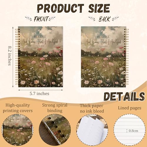 YEBFC Bible Christian Journal, Wildflowers Scripture Notebooks For Prayer Women Gifts, 5.7"×8.2" Be Still Know I Am God Spiral Hardcover Notebook, Vintage Floral Church Notes Journal Supplies (A11)