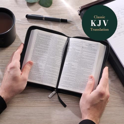 KJV Holy Bible, Compact Faux Leather Red Letter Edition - Ribbon Marker, King James Version, Black Faux Leather, Zipper Closure (KJV Compact Editions)