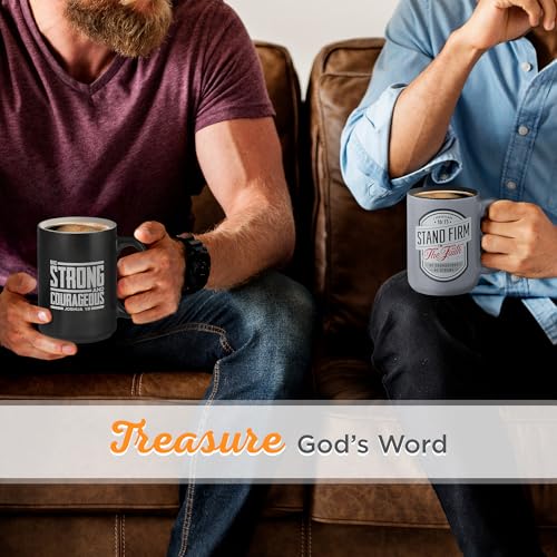 Christian Art Gifts Large Ceramic Inspirational Scripture Coffee & Tea Mug for Men & Women: Stand Firm Encouraging Bible Verse, Microwave & Dishwasher Safe Non-toxic Hot/Cold Cup, Gray & Black, 14 oz. - color: Gray/Stand Firm