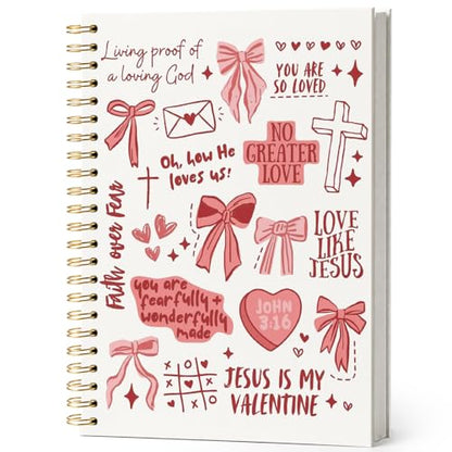 Bible Study Journal for Women,Christian Gifts for Women Teen Girls,Sermon Notes Hardcover Spiral Notebook,Prayer Journal,Jesus is My Valentine Notebook 5.5x8.3 Inch - color: BIBLE BOW