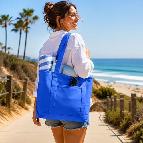 DALIX 20" Solid Color Cotton Canvas Shopping Tote Bag in Royal Blue - color: Royal Blue