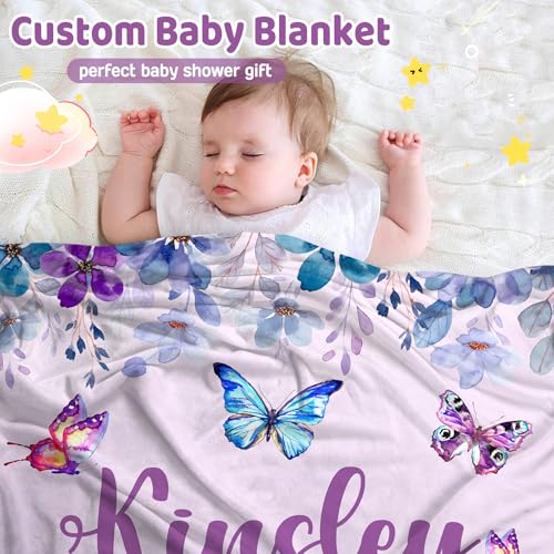 Personalized Baby Butterfly Blanket for Girls with Name - color: Butterfly