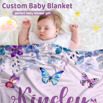 Personalized Baby Butterfly Blanket for Girls with Name - color: Butterfly