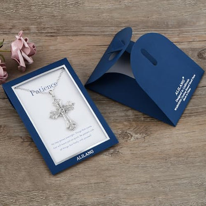 Alilang Silvery Tone Celtic Cross Pendant Necklace with Religious Message Card & Envelope Christian Jewelry - style: Patience