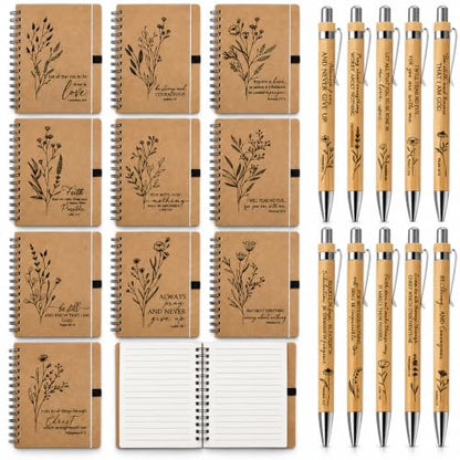 Resurhang 20 Sets Christian Gifts Bulk Bible Verse Spiral Notebook and Bamboo Pen Religious Journal Church Gifts for Grandparents Pastor Clergy Women Sunday School Teacher Members (Classic Style) - style: Classic Style