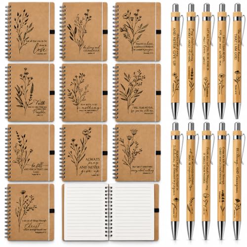 Resurhang 20 Sets Christian Gifts Bulk Bible Verse Spiral Notebook and Bamboo Pen Religious Journal Church Gifts for Grandparents Pastor Clergy Women Sunday School Teacher Members (Classic Style) - style: Classic Style