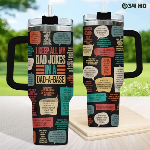 34HD Daddy Keep All My Dad Jokes Base 40 oz Tumbler with Handle, Dad Gift - color: Dad Jokes