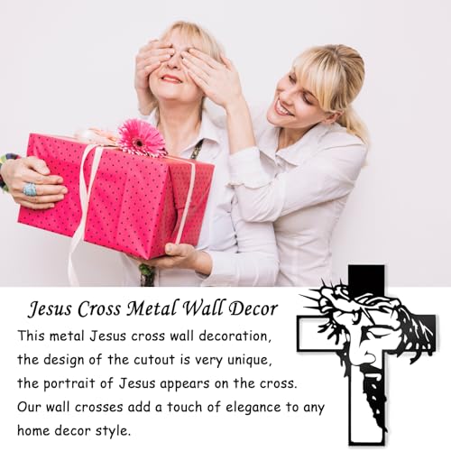 Black Jesus Wall Cross Decor Metal Crucifix Wall Hanging Wall Sculpture for Living Room Home Office Thankful Religious Gifts Grateful Blessed Christian Gifts for Women Special Mother's Day Gift Home Decor Entry Way(Size:12.59 * 9.84in)