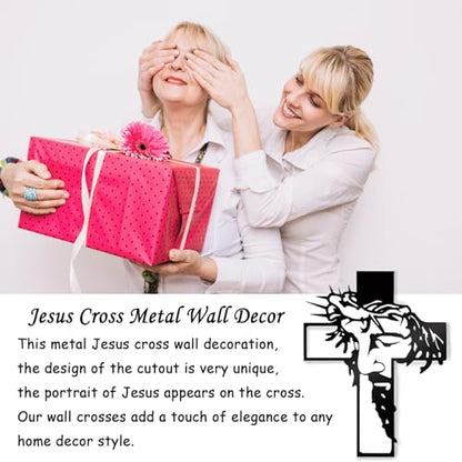 Black Jesus Wall Cross Decor Metal Crucifix Wall Hanging Wall Sculpture for Living Room Home Office Thankful Religious Gifts Grateful Blessed Christian Gifts for Women Special Mother's Day Gift Home Decor Entry Way(Size:12.59 * 9.84in)