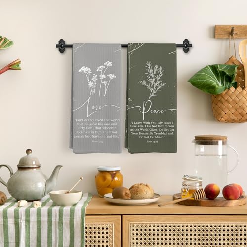 Boho Christian Floral Kitchen Towels,Faith Love Peace Hope Bible Verse Floral Kitchen Towel Decorative Set,Christian Gifts for Women,Vintage Boho Flower Hand Dish Tea Towels for Bathroom Decor - color: Bible Floral Set -1