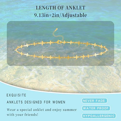 14K Gold/Sterling Silver Plated Ankle Bracelets for Women Waterproof Layered Stackable Sparkly Chain Birthstone Charm Non Tarnish Large Adjustable Birthday Jewelry Gift - color: Gold2
