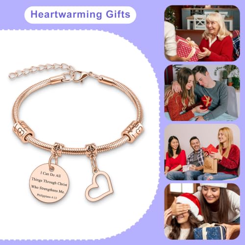 Religious Bracelets for Women Friend Christian Bracelets Gift Stainless Steel Inspirational Bible Verse Bracelet for Women Religious Gifts for Friend Scripture Bracelet Christmas Birthday Easter Gift - color: Rose Gold