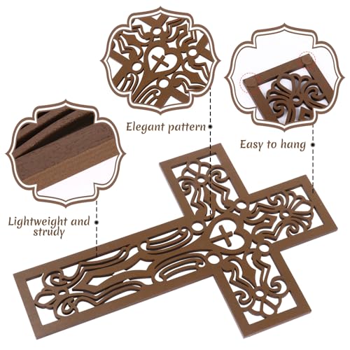 Bnesi 3 Pcs Wooden Cross Wall Decor, Carved Religious Crosses for Wall