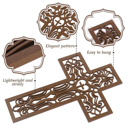 Bnesi 3 Pcs Wooden Cross Wall Decor, Carved Religious Crosses for Wall