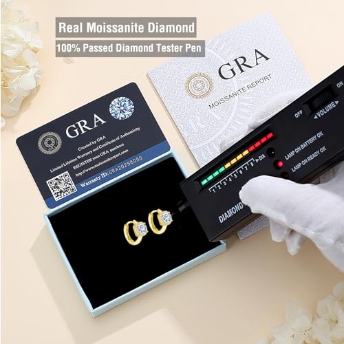 925 Sterling Silver Moissanite Hoop Earrings for Women, 1-2CT D Color VVS1 Moissanite Hoop Earrings, Perfect Jewelry Gifts - style: Style A Yellow Gold 1CT