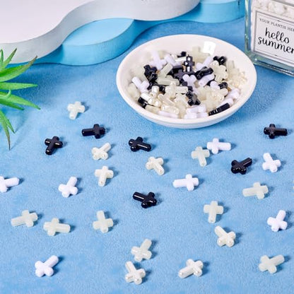 FASHEWELRY 100Pcs Black White Acrylic Cross Beads - Cute Mini Crucifix Loose Rosary Spacer for Easter, DIY Bracelet, Necklace, Jewelry Making, Earring - color: Cross-Black White