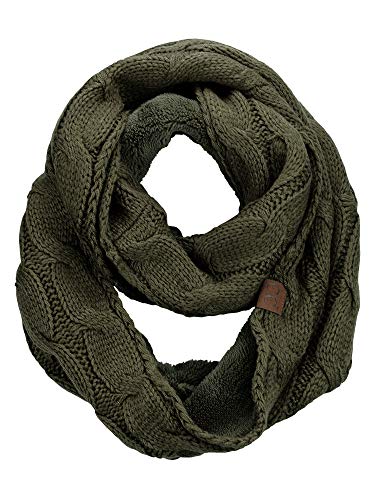 C.C Women's Winter Cable Knit Sherpa Lined Warm Infinity Pullover Scarf - color: Dark Olive