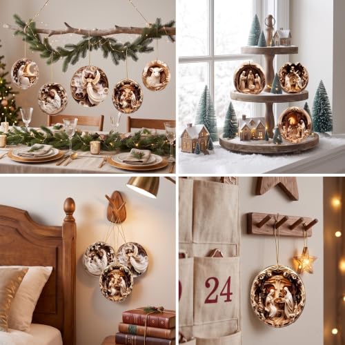 Shellwei 24 Pcs Christmas Ornament Bulk Wooden Nativity Scene Music Sheet - style: Woodland