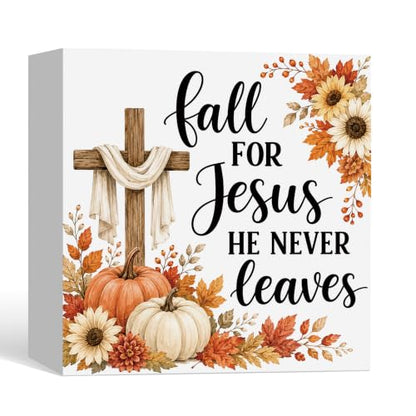 Fall Christian Decor Wooden Box Sign - color: Fall-12