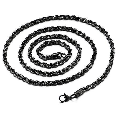 COOLSTEELANDBEYOND Mens Womens EXTRA LARGE Steel Cross Pendant Necklace with Cubic Zirconia and Wheat Chain - color: C-Metal Color: Black