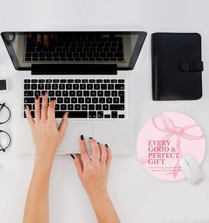 Pink Bow Christian Round Mouse Pad, Bible Verse Mousepad - color: Pink Bow