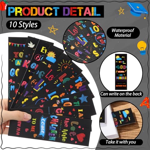 Moinchore 200 Pcs Christian Gift for Women Christian Accessories Include 50 Bible Verses Notebook 50 Church Bookmark 50 Ballpoint Pen Organza Bag Gift for Christmas Church Motivational (Bright) - style: Bright