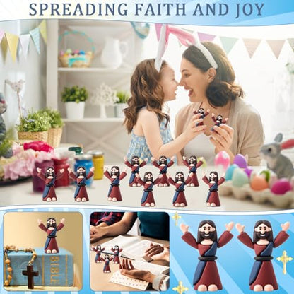 DoubleFill 50 Pcs Easter Mini Jesus Figurines in Bulk Little Jesus Figures to Hide and Seek Tiny Jesus Toys Small Jesus for Easter Egg Basket Stuffers Religious Party Favors Baptism Gift Sunday School