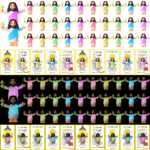 CroBlissful 60 Sets Mini Jesus Figurines Bulk,Hold up the Cross - style: Hold up the Cross