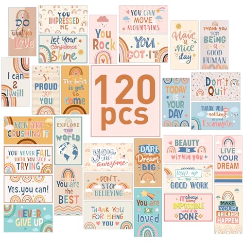 Outus 120 Pcs Motivational Encouragement Inspirational Card Boho Rainbow - style: Rainbow Style