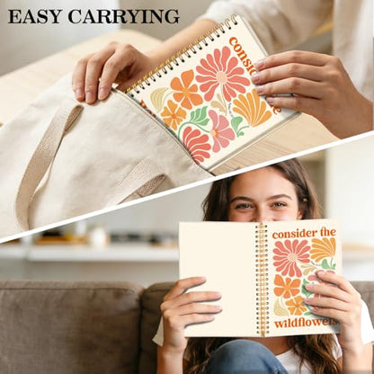 ERHACHAIJIA Consider The Wildflowers Lined Spiral Notebook Gifts for Women - color: Off White-Orange