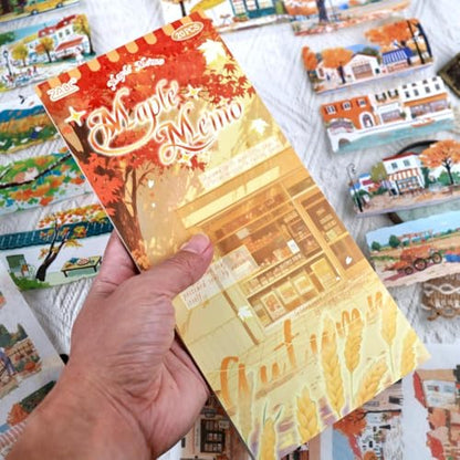 Fall Scenery Sticker Book, PET & Washi Stickers for Journaling - color: Gold-maple Memo