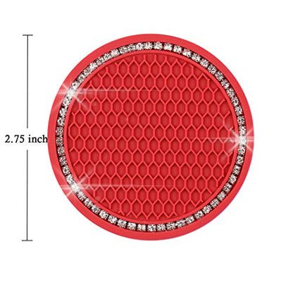 2 Pack Bling Car Cup Holder Coaster, 2.75 Inch Cup Holder Insert Mat - color: Red