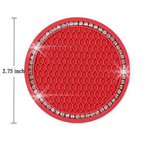 2 Pack Bling Car Cup Holder Coaster, 2.75 Inch Cup Holder Insert Mat - color: Red