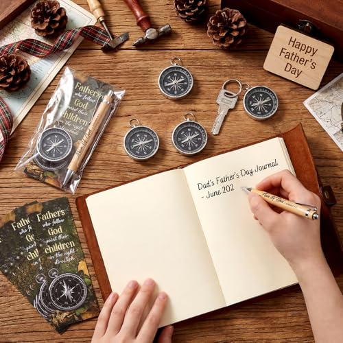 Kenning 18 Sets Father's Day Church Gifts Bulk Christian Man of God Compass Gift for Men Bulk Keychain with Bookmark Ballpoint Pens Christian Religious Gifts Set for Dad Pastors Church Party Favors