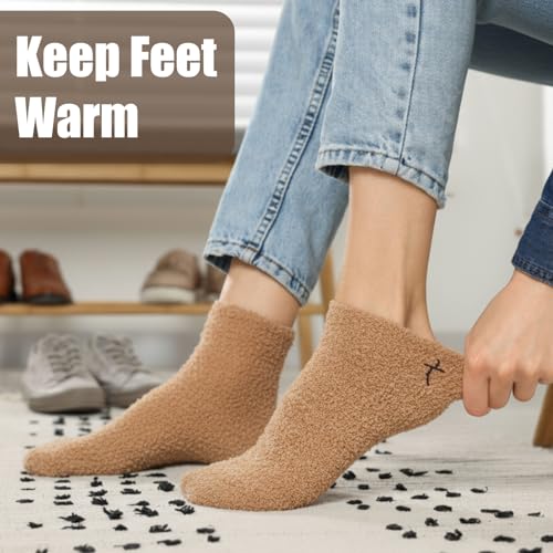 Cutecrop 5 Pairs Christian Gifts Socks Cross Print Fuzzy Socks Jesus Gifts Religious Fluffy Cozy Slipper Sock for Women Men - color: Dark Color