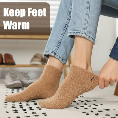 Cutecrop 5 Pairs Christian Gifts Socks Cross Print Fuzzy Socks Jesus Gifts Religious Fluffy Cozy Slipper Sock for Women Men - color: Dark Color