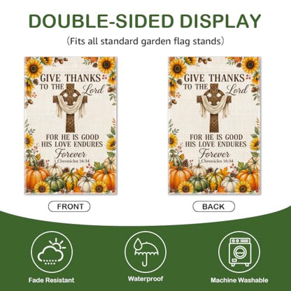Give Thanks To The Lord Christian Fall Floral Garden Flag 12x18