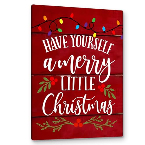 PHAMTE Have Yourself a Merry Little Christmas Wall Art,Christmas Canvas Wall Art,Red Rustic Festive Print Framed Canvas Painting Christmas Wall Art Home Kids Room Bedroom Decor 16x24 Inch - color: red-A, size: 24"L x 16"W
