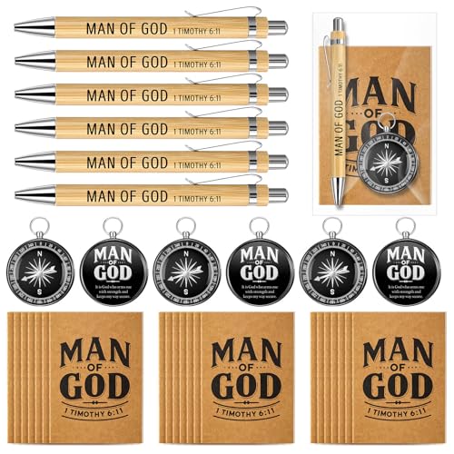 Chiisong 25 Set Man of God Gifts Include 25 Christian Mini Compass, 25 Religious Notebooks, 25 Bamboo Ballpoint Pens for Father's Day Pastors Church Travel Party Favors(25 Sets,Black) - color: Black