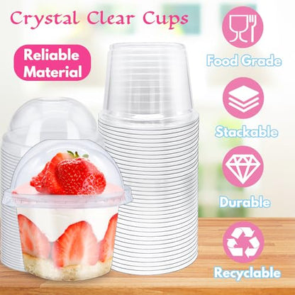 Alaeseje 100 Pack 8 oz Clear Plastic Cups with Dome Lids(Hole in the Lid) - style: 100 Pack Dome Lids